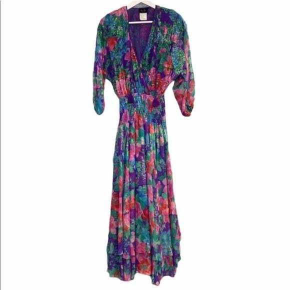 Vintage 90s Diane Freis Original Georgette Floral Maxi Dress Large - Picture 5 of 16